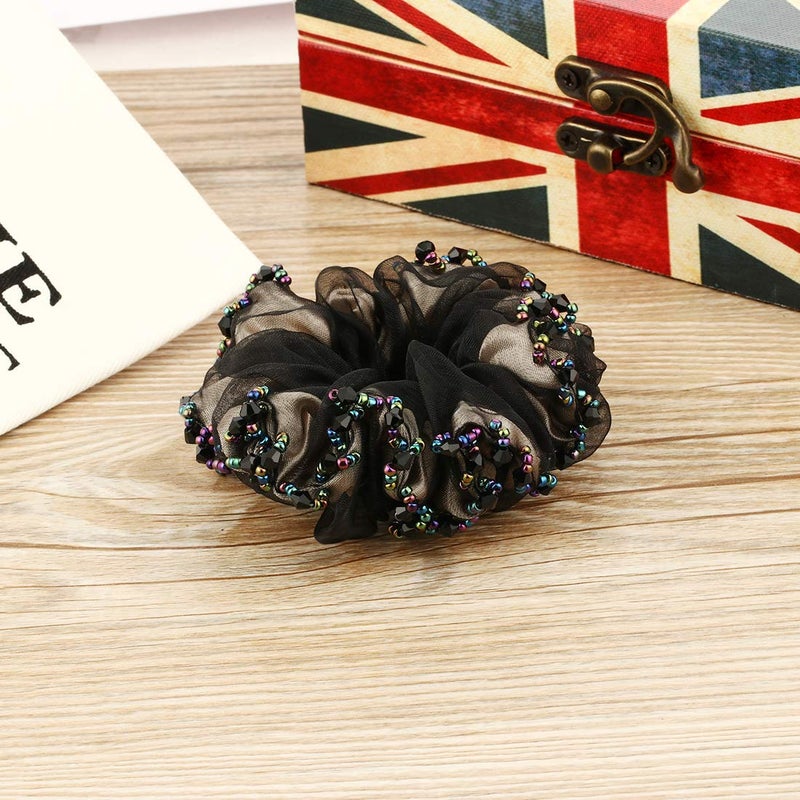 Cottvott 3/pack Chiffon Hair Rope Yarn Beads Hair Ties Women Hair Accessories Scrunchies (blue-black-coffee) - Image 5
